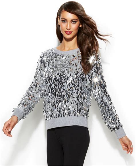 michael kors gray sequin sequence sweater|Sweaters Gray Michael Kors Collection .